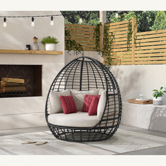 Playa Dark Grey/Olefin Beige Outdoor Twin Egg Chair with 3 Pillows - Ornate Home