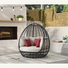 Playa Dark Grey/Olefin Beige Outdoor Twin Egg Chair with 3 Pillows - Ornate Home