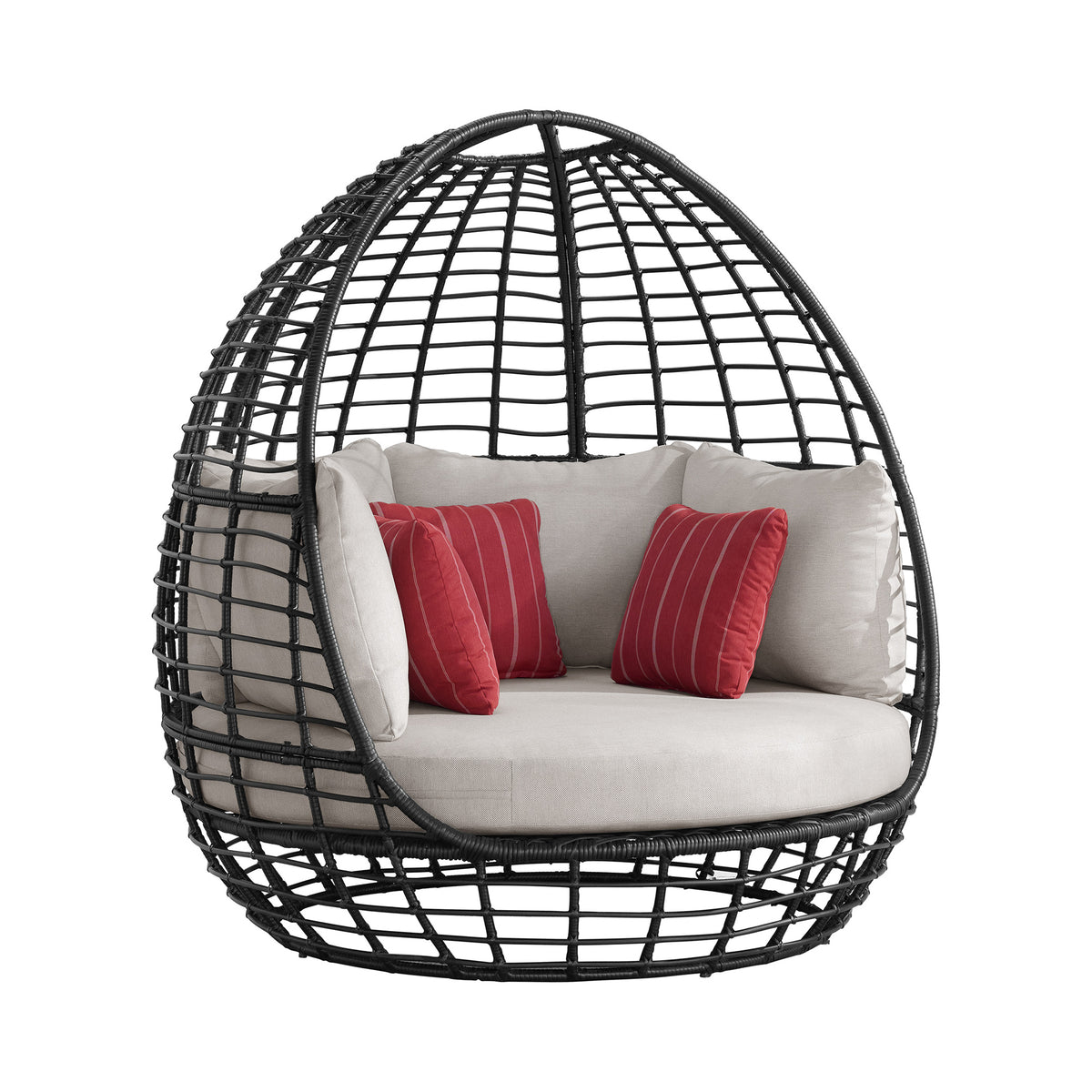 Playa Dark Grey/Olefin Beige Outdoor Twin Egg Chair with 3 Pillows - Ornate Home
