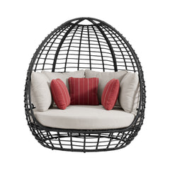 Playa Dark Grey/Olefin Beige Outdoor Twin Egg Chair with 3 Pillows - Ornate Home