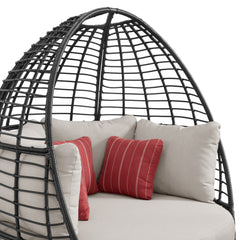 Playa Dark Grey/Olefin Beige Outdoor Twin Egg Chair with 3 Pillows - Ornate Home