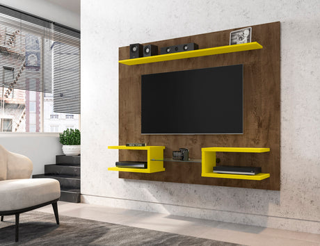 Plaza 64.25 Floating Entertainment Center in Rustic Brown and Yellow - Ornate Home