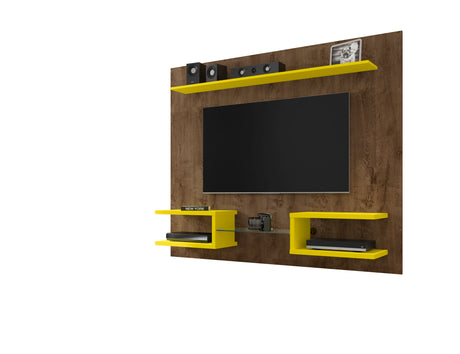 Plaza 64.25 Floating Entertainment Center in Rustic Brown and Yellow - Ornate Home