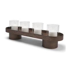 Plinth Whitewash Wood with Glass Candle Holder - Ornate Home