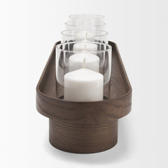 Plinth Whitewash Wood with Glass Candle Holder - Ornate Home