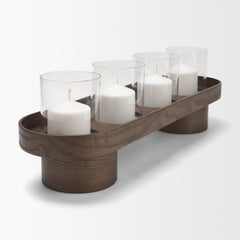 Plinth Whitewash Wood with Glass Candle Holder - Ornate Home