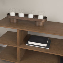 Plinth Whitewash Wood with Glass Candle Holder - Ornate Home
