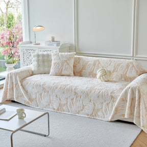 Plush Faux Fur Warm Sofa Cover with Waves Jacquard Textured Throw Blankets for Couch - Ornate Home