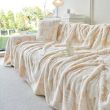 Plush Faux Fur Warm Sofa Cover with Waves Jacquard Textured Throw Blankets for Couch - Ornate Home