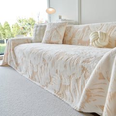 Plush Faux Fur Warm Sofa Cover with Waves Jacquard Textured Throw Blankets for Couch - Ornate Home