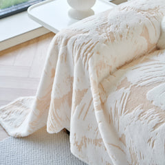 Plush Faux Fur Warm Sofa Cover with Waves Jacquard Textured Throw Blankets for Couch - Ornate Home