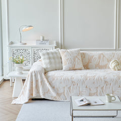 Plush Faux Fur Warm Sofa Cover with Waves Jacquard Textured Throw Blankets for Couch - Ornate Home