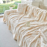 Plush Faux Fur Warm Sofa Cover with Waves Jacquard Textured Throw Blankets for Couch - Ornate Home