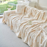 Plush Faux Fur Warm Sofa Cover with Waves Jacquard Textured Throw Blankets for Couch - Ornate Home