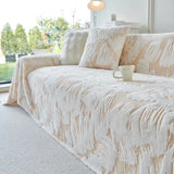 Plush Faux Fur Warm Sofa Cover with Waves Jacquard Textured Throw Blankets for Couch - Ornate Home