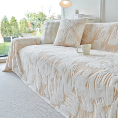 Plush Faux Fur Warm Sofa Cover with Waves Jacquard Textured Throw Blankets for Couch - Ornate Home