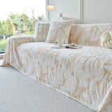 Plush Faux Fur Warm Sofa Cover with Waves Jacquard Textured Throw Blankets for Couch - Ornate Home