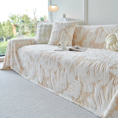 Plush Faux Fur Warm Sofa Cover with Waves Jacquard Textured Throw Blankets for Couch - Ornate Home
