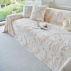 Plush Faux Fur Warm Sofa Cover with Waves Jacquard Textured Throw Blankets for Couch - Ornate Home
