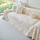 Plush Faux Fur Warm Sofa Cover with Waves Jacquard Textured Throw Blankets for Couch - Ornate Home