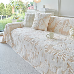 Plush Faux Fur Warm Sofa Cover with Waves Jacquard Textured Throw Blankets for Couch - Ornate Home