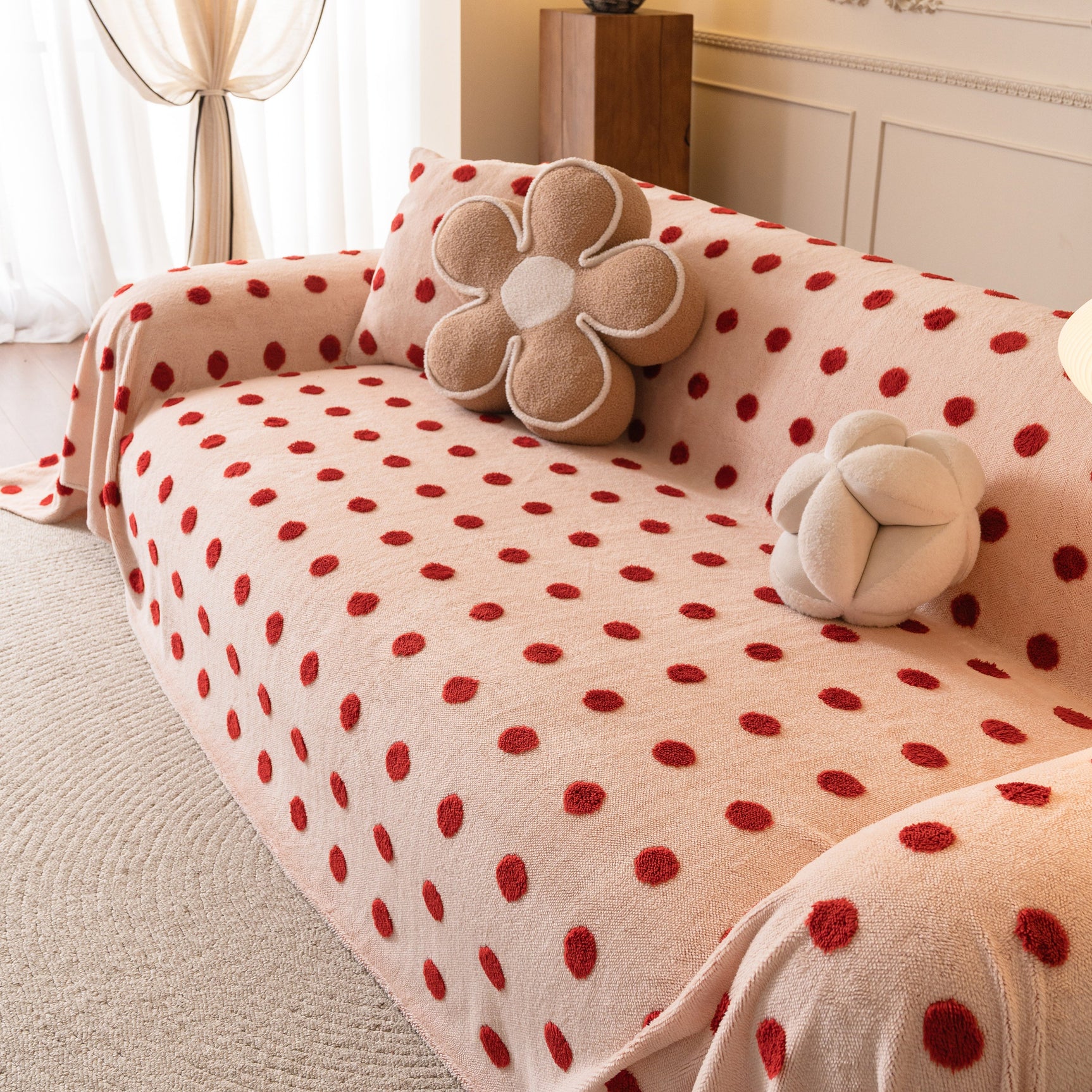 Plush Fleece Sofa Cover Throw, Soft Textured Polka Dot Couch Protector Blanket for Pets - Ornate Home
