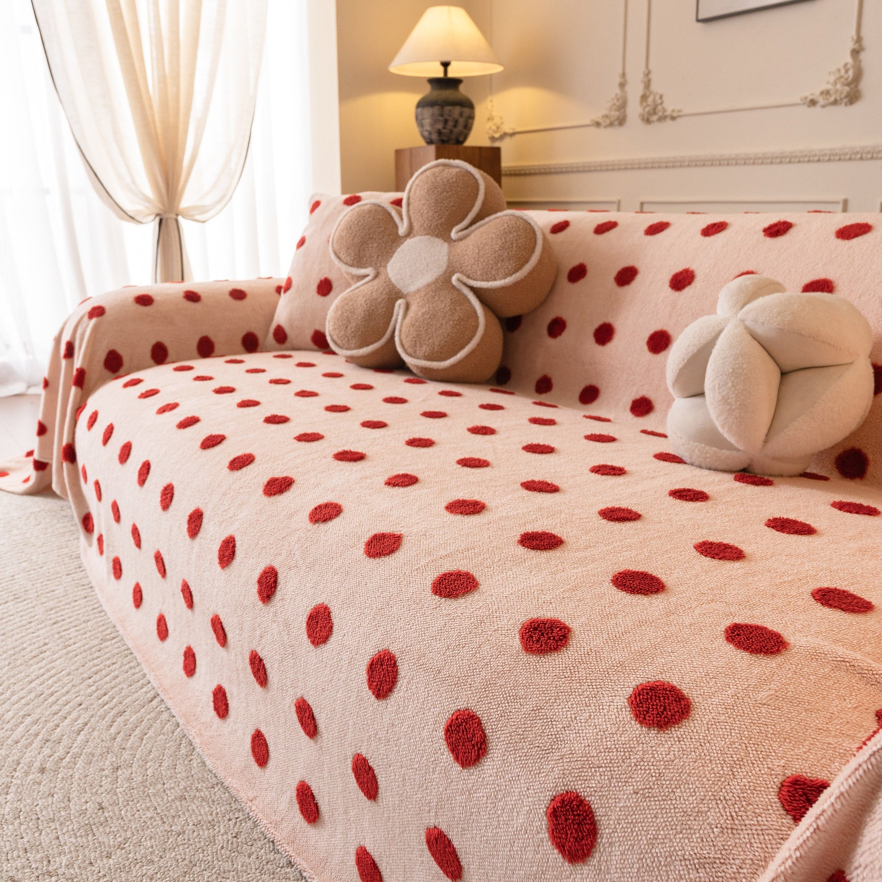 Plush Fleece Sofa Cover Throw, Soft Textured Polka Dot Couch Protector Blanket for Pets - Ornate Home