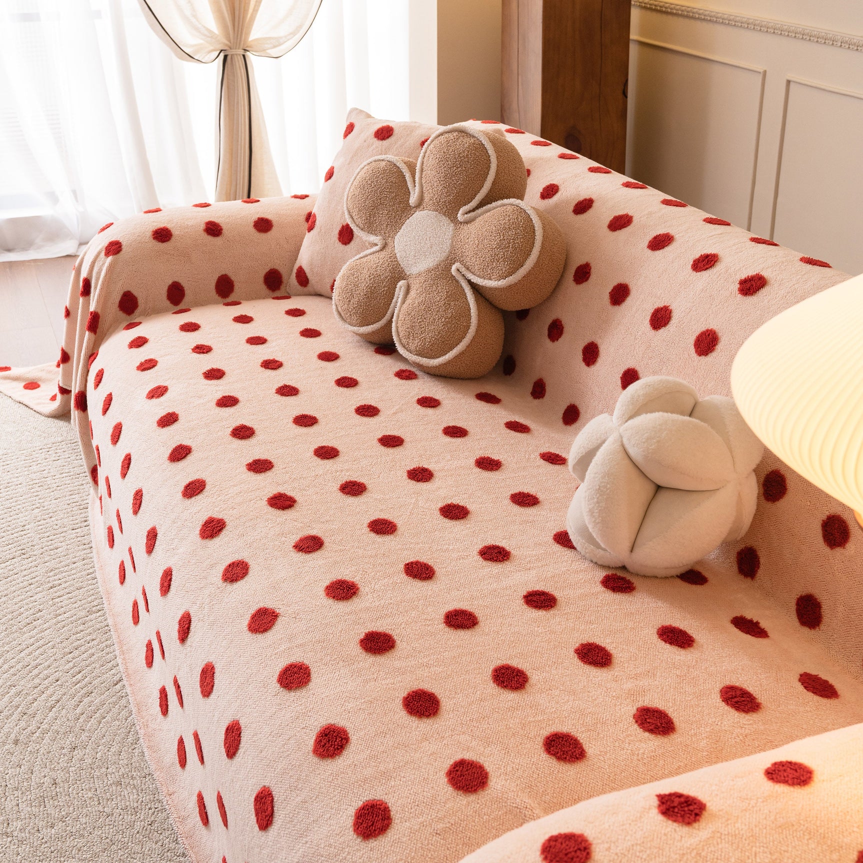 Plush Fleece Sofa Cover Throw, Soft Textured Polka Dot Couch Protector Blanket for Pets - Ornate Home