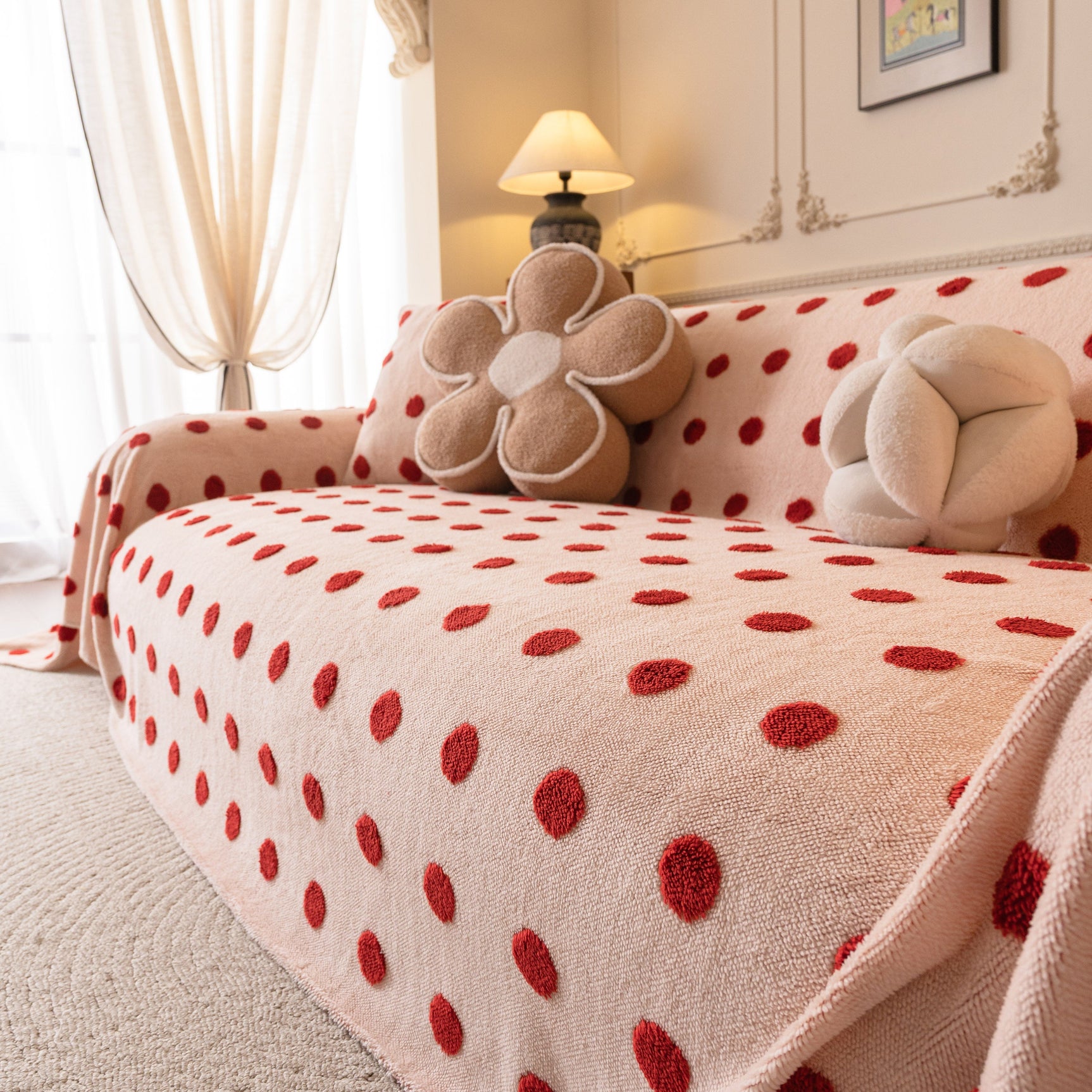Plush Fleece Sofa Cover Throw, Soft Textured Polka Dot Couch Protector Blanket for Pets - Ornate Home