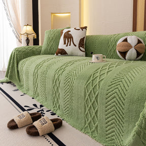 Plush Fleece Sofa Cover with 3D Cable Knit Texture Soft Cozy Warm Sofa Throw Blanket - Ornate Home
