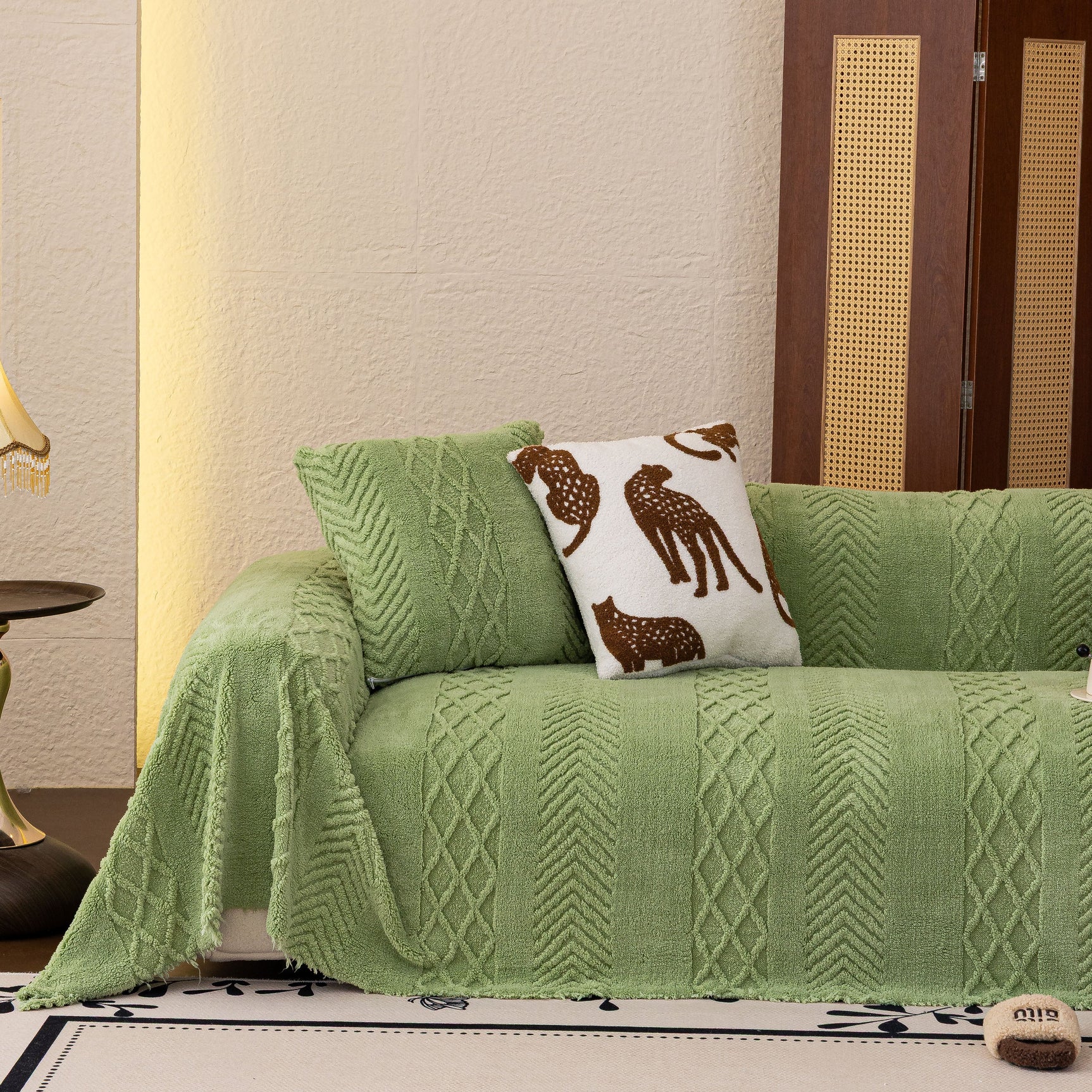 Plush Fleece Sofa Cover with 3D Cable Knit Texture Soft Cozy Warm Sofa Throw Blanket - Ornate Home