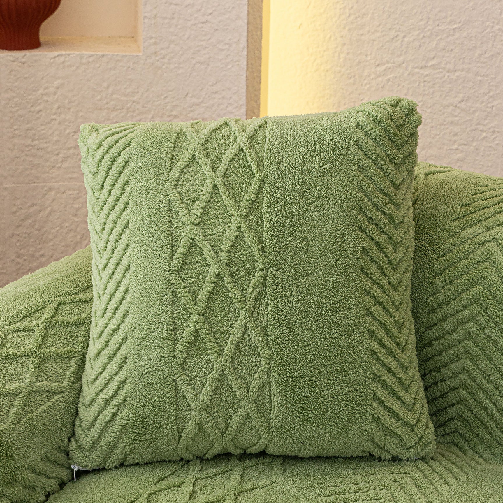 Plush Fleece Sofa Cover with 3D Cable Knit Texture Soft Cozy Warm Sofa Throw Blanket - Ornate Home