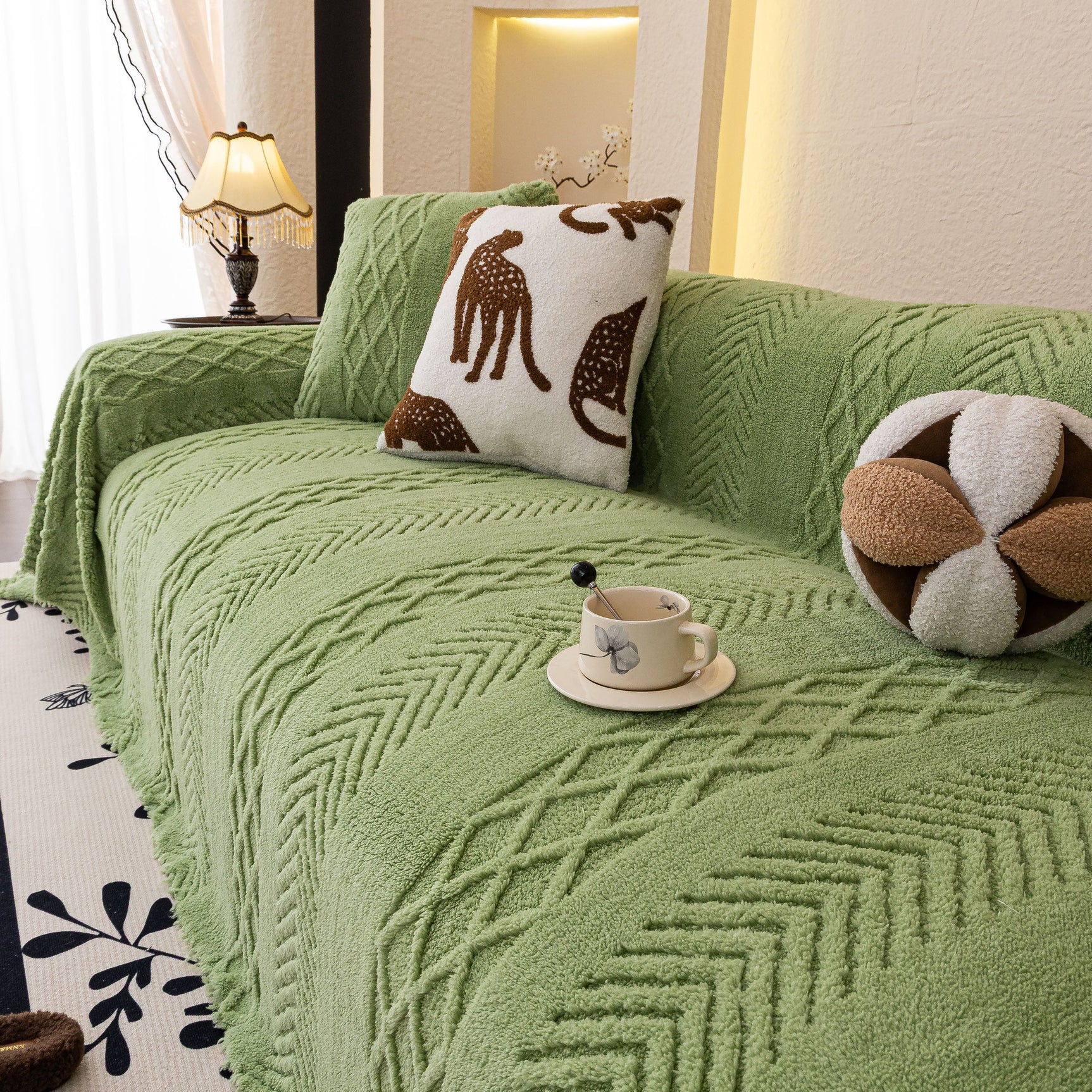 Plush Fleece Sofa Cover with 3D Cable Knit Texture Soft Cozy Warm Sofa Throw Blanket - Ornate Home