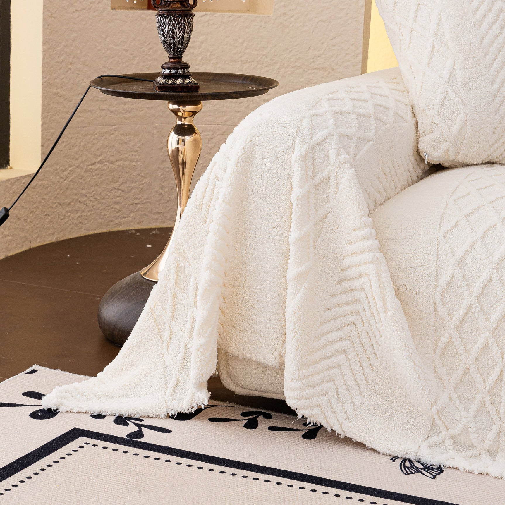 Plush Fleece Sofa Cover with 3D Cable Knit Texture Soft Cozy Warm Sofa Throw Blanket - Ornate Home