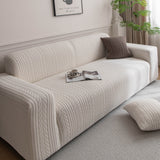 Plush Fleece Sofa Slipcover with 3D Wheat Pattern, Cozy High-Stretch Couch Cover - Ornate Home
