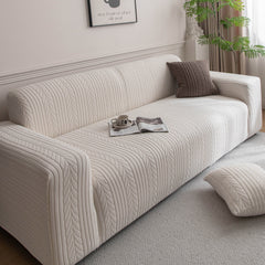 Plush Fleece Sofa Slipcover with 3D Wheat Pattern, Cozy High-Stretch Couch Cover - Ornate Home