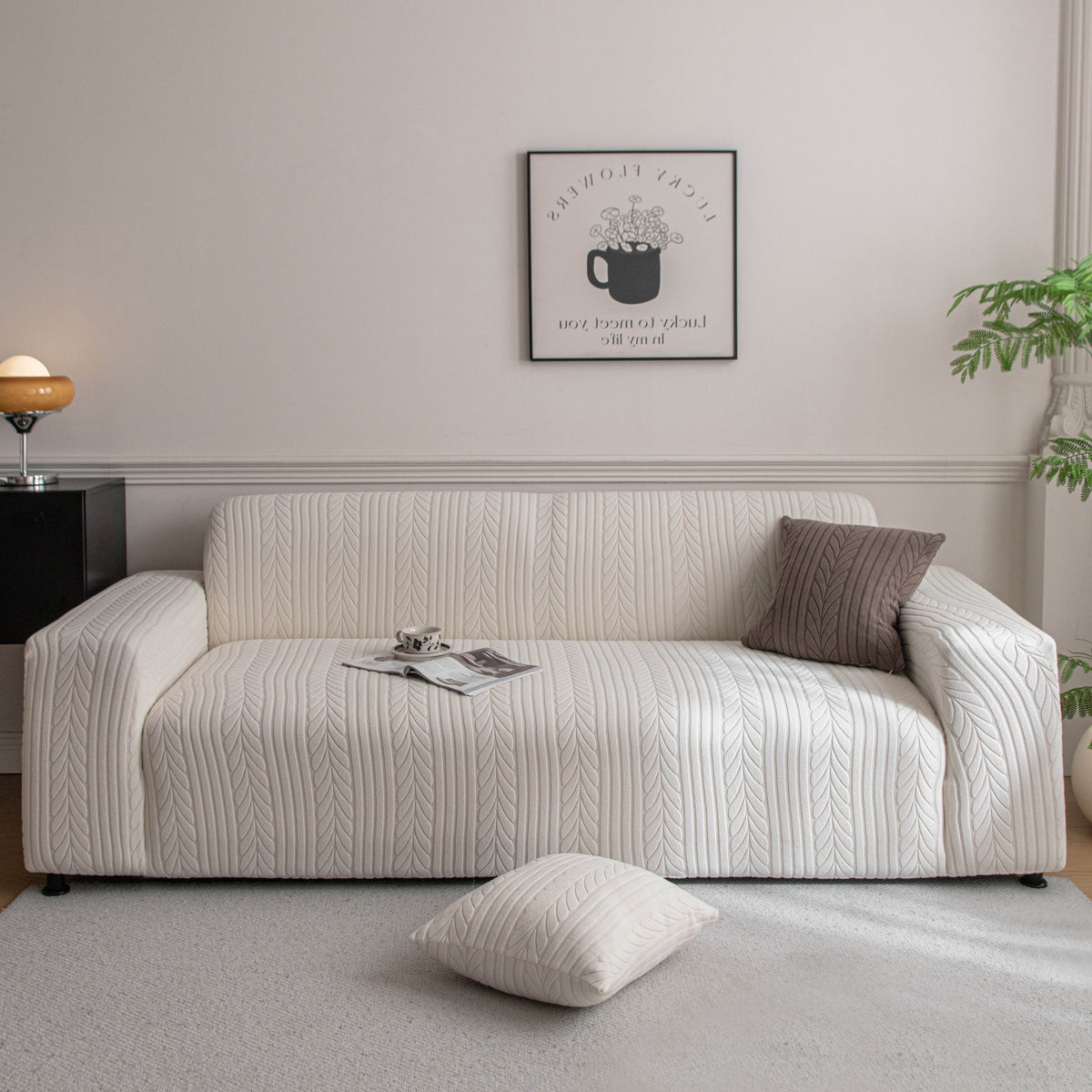 Plush Fleece Sofa Slipcover with 3D Wheat Pattern, Cozy High-Stretch Couch Cover - Ornate Home