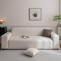 Plush Fleece Sofa Slipcover with 3D Wheat Pattern, Cozy High-Stretch Couch Cover - Ornate Home