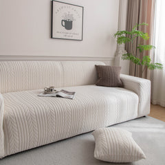 Plush Fleece Sofa Slipcover with 3D Wheat Pattern, Cozy High-Stretch Couch Cover - Ornate Home