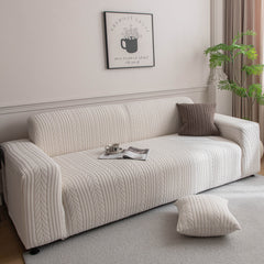 Plush Fleece Sofa Slipcover with 3D Wheat Pattern, Cozy High-Stretch Couch Cover - Ornate Home