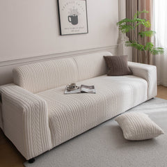 Plush Fleece Sofa Slipcover with 3D Wheat Pattern, Cozy High-Stretch Couch Cover - Ornate Home