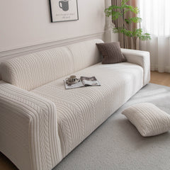 Plush Fleece Sofa Slipcover with 3D Wheat Pattern, Cozy High-Stretch Couch Cover - Ornate Home