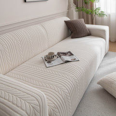 Plush Fleece Sofa Slipcover with 3D Wheat Pattern, Cozy High-Stretch Couch Cover - Ornate Home