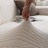 Plush Fleece Sofa Slipcover with 3D Wheat Pattern, Cozy High-Stretch Couch Cover - Ornate Home