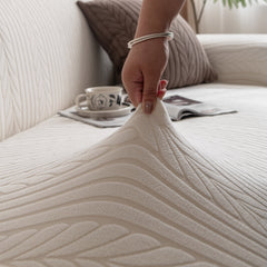 Plush Fleece Sofa Slipcover with 3D Wheat Pattern, Cozy High-Stretch Couch Cover - Ornate Home