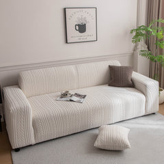 Plush Fleece Sofa Slipcover with 3D Wheat Pattern, Cozy High-Stretch Couch Cover - Ornate Home