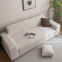 Plush Fleece Sofa Slipcover with 3D Wheat Pattern, Cozy High-Stretch Couch Cover - Ornate Home