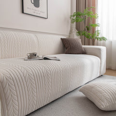 Plush Fleece Sofa Slipcover with 3D Wheat Pattern, Cozy High-Stretch Couch Cover - Ornate Home