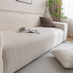 Plush Fleece Sofa Slipcover with 3D Wheat Pattern, Cozy High-Stretch Couch Cover - Ornate Home