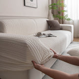 Plush Fleece Sofa Slipcover with 3D Wheat Pattern, Cozy High-Stretch Couch Cover - Ornate Home